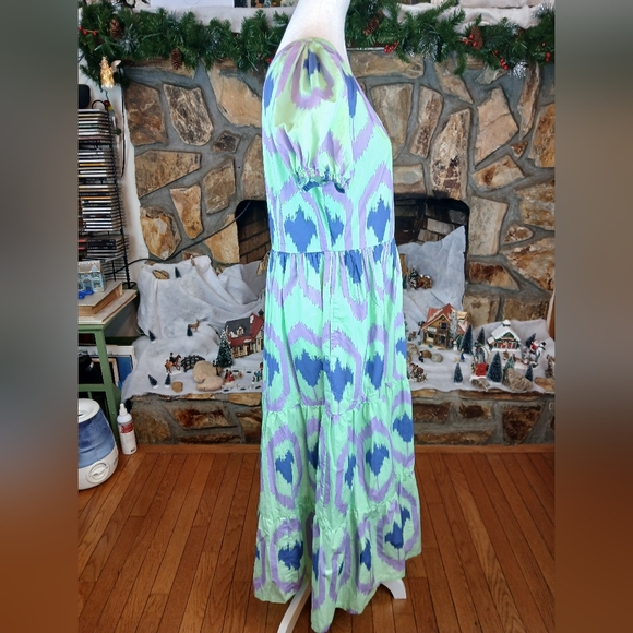 Oliphant One-Shoulder Odisha In Multi Green/Blue/ Purple Maxi Dress Medium EUC - Picture 4 of 14